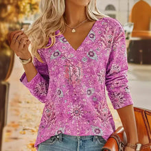 Load image into Gallery viewer, Big Size Bohemian Printed Long Sleeve T-Shirt Summer Fashion V-Neck - florentclothing store