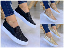 Load image into Gallery viewer, Moccasins Glitter Flat Female Loafers Shoes Black/Rose Gold/Black/Gold