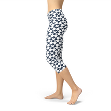 Load image into Gallery viewer, Womens Geometric Blue Tile Capri Leggings - florentclothing store