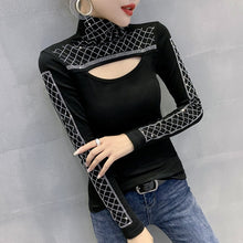 Load image into Gallery viewer, New 2022 Spring Autumn Long Sleeve T-Shirt Fashion Casual Turtleneck Diamond Woman T - FlorentClothingStore