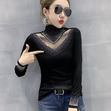 Load image into Gallery viewer, New 2022 Spring Autumn Long Sleeve T-Shirt Fashion Casual Turtleneck Diamond Woman T - FlorentClothingStore