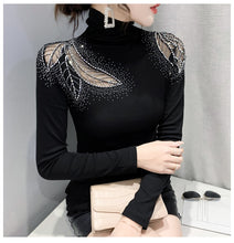 Load image into Gallery viewer, New 2022 Spring Autumn Long Sleeve T-Shirt Fashion Casual Turtleneck Diamond Woman T - FlorentClothingStore