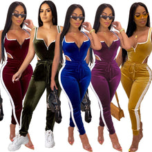 Load image into Gallery viewer, Winter Women's set Velvet bodysuit pencil pants suit two piece set Sexy - florentclothing store