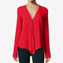 Load image into Gallery viewer, Women's V Neck Chiffon Shirt Top Plus Size 6XL Long Sleeve Black Feminine Blouse 2020 - florentclothing store