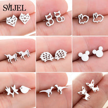 Load image into Gallery viewer, SMJEL Stainless Steel Mickey Stud Earrings for Women Girls Minimalist Fox Cat - florentclothing store
