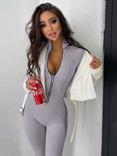 Load image into Gallery viewer, Dulzura 2021 Autumn Winter Women Solid Long Sleeve Zipper Jumpsuit Skinny - FlorentClothingStore