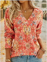 Load image into Gallery viewer, Big Size Bohemian Printed Long Sleeve T-Shirt Summer Fashion V-Neck
