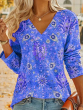 Load image into Gallery viewer, Big Size Bohemian Printed Long Sleeve T-Shirt Summer Fashion V-Neck
