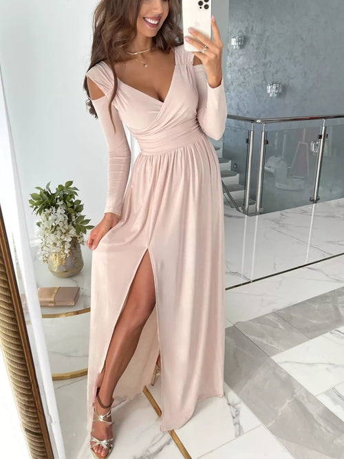 Slit Surplice Cold Shoulder Maxi Dress - florentclothing store 