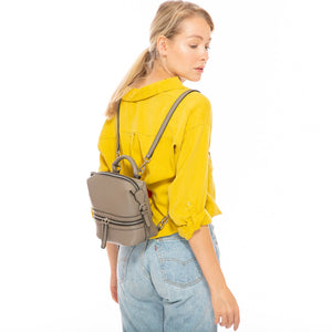 Gray Leather Backpack Purse for Women Convertible Crossbody Bag Medium - florentclothing store 