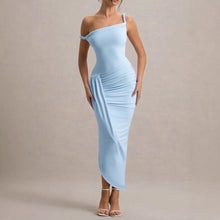 Load image into Gallery viewer, Product Diagonal Collar Sling Women Clothing Dress Sexy Pleated Slim
