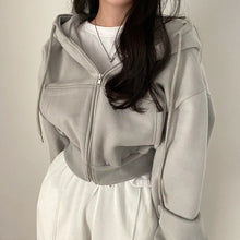 Load image into Gallery viewer, Casual Hood Sweatshirt Women Y2K Zip Up Hoodies Solid Harajuku Long
