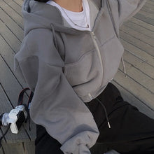 Load image into Gallery viewer, Casual Hood Sweatshirt Women Y2K Zip Up Hoodies Solid Harajuku Long
