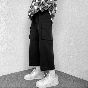 Fashion brand Japanese loose straight leg workwear pants for men's