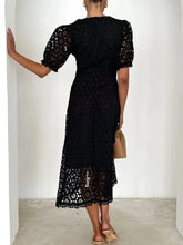 Load image into Gallery viewer, Eyelet Lace V-Neck Midi Dress with Puff Sleeves
