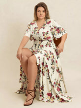 Load image into Gallery viewer, Plus Size Floral Flutter Sleeve Maxi Dress with Button Front - florentclothing store 
