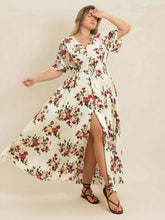 Load image into Gallery viewer, Plus Size Floral Flutter Sleeve Maxi Dress with Button Front - florentclothing store 
