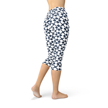 Load image into Gallery viewer, Womens Geometric Blue Tile Capri Leggings - florentclothing store 
