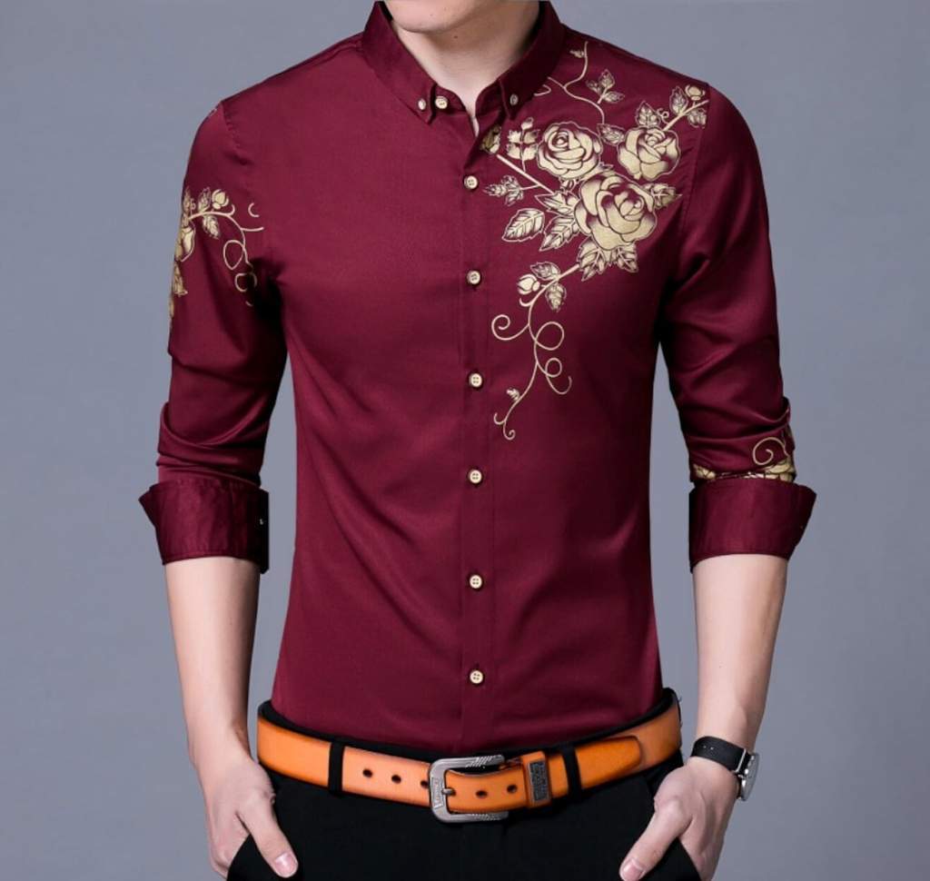 Mens Slim Fit Long Sleeve Floral Shirt - florentclothing store 