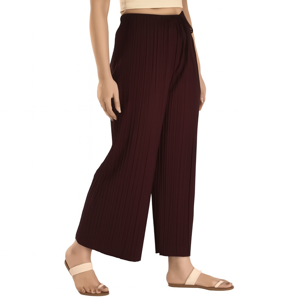 Women Relaxed Polyester Trousers-Maroon (Size-XL)