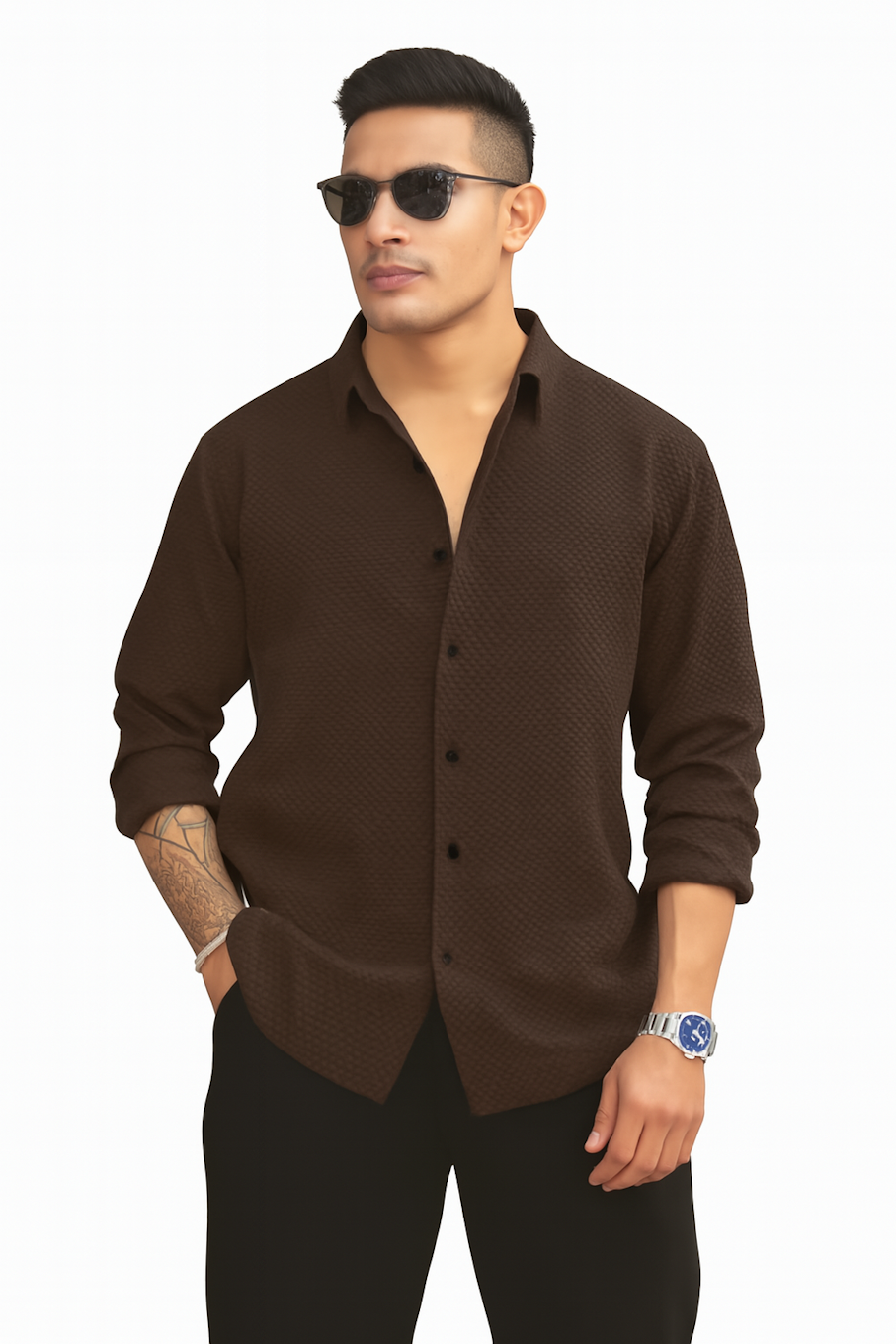 Men Casual Shirt With Full sleeve-Brown (Size-M)