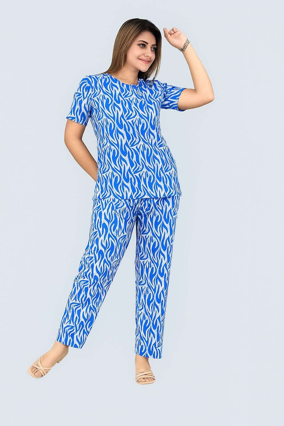 Ethnic Wear Co Ord Set for Women-Blue (Size-L)