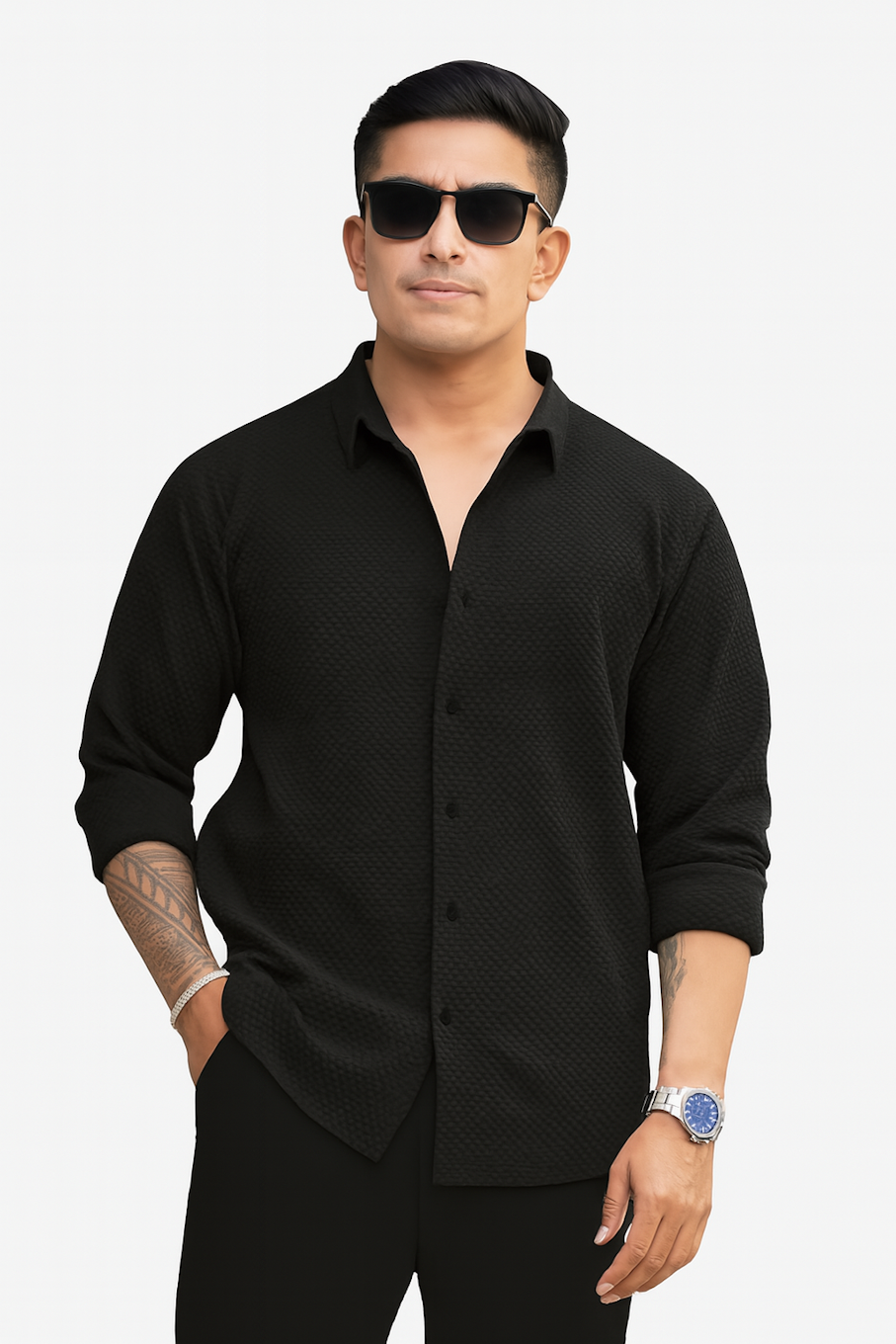Men Casual Shirt With Full sleeve-Black (Size-M)