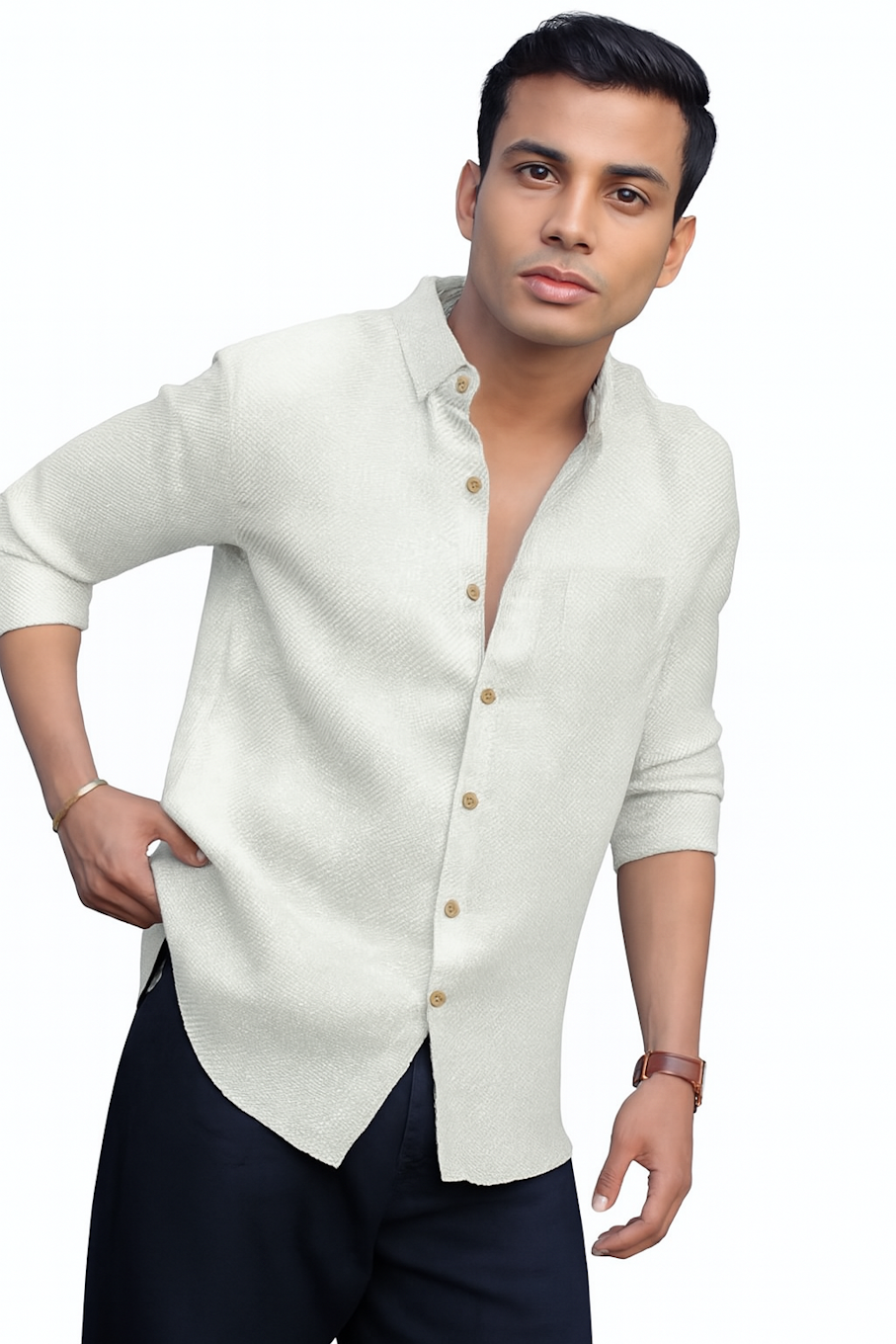 Men Casual Shirt With Full sleeve-White (Size-M)