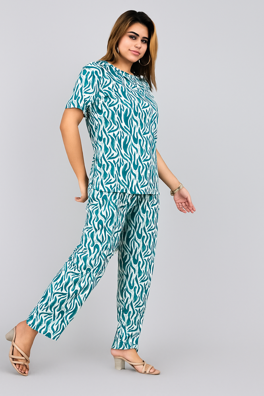 Ethnic Wear Co Ord Set for Women-Green (Size-XL)