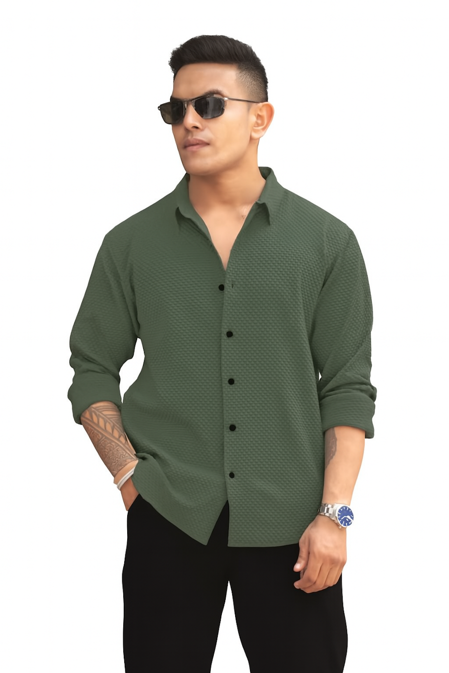 Men Casual Shirt With Full sleeve-Light Green (Size-L)