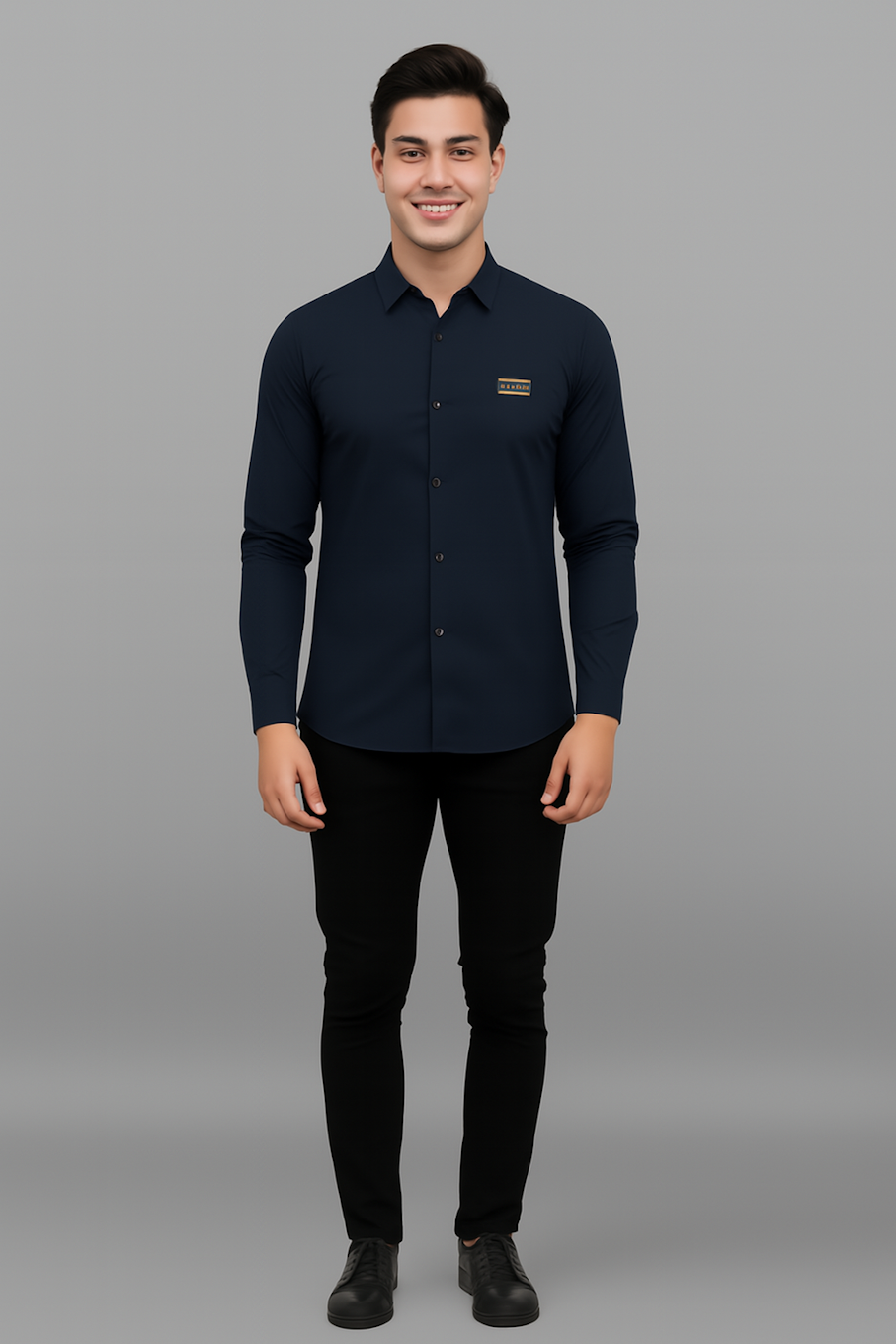 Men Solid Formal Shirt-Navy Blue (Size-L)