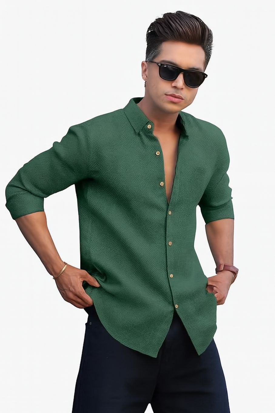 Men Casual Shirt With Full sleeve-Green (Size-L)