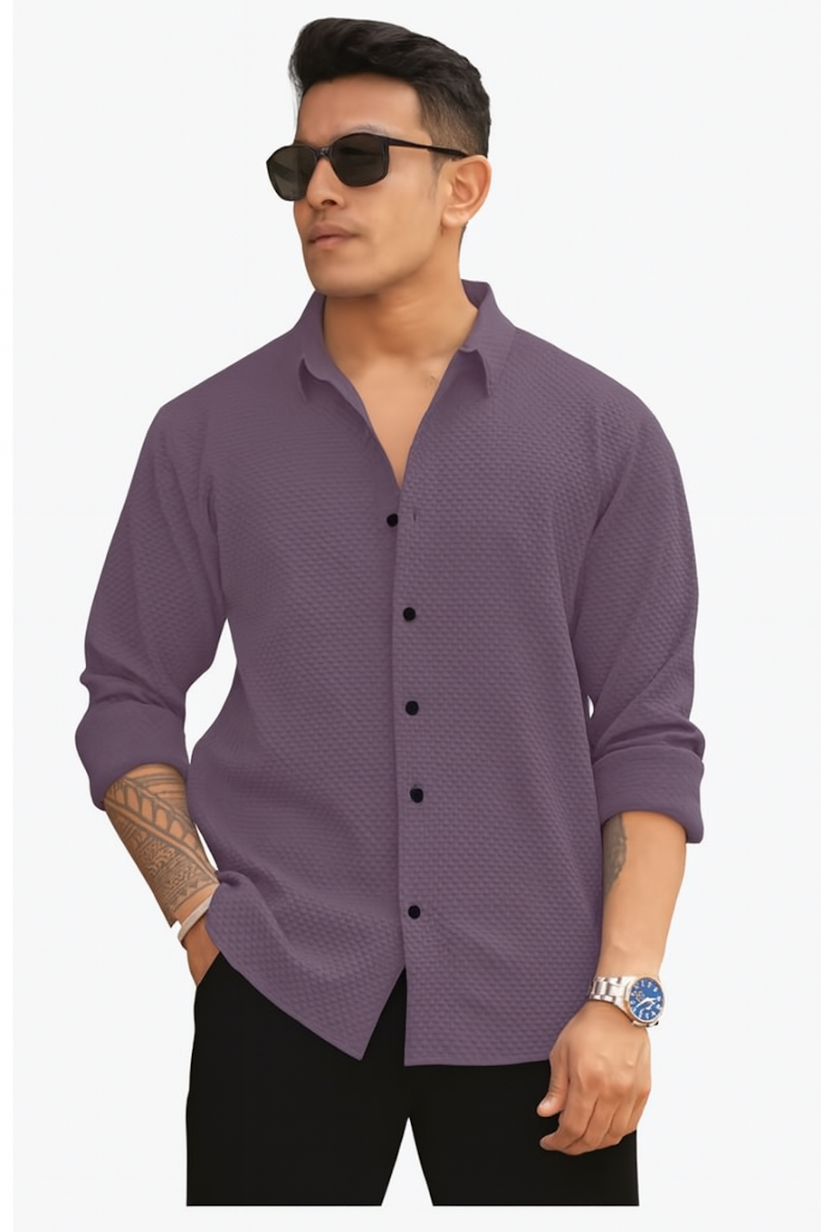 Men Casual Shirt With Full sleeve-Purple (Size-S)