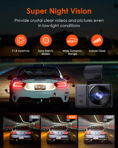 VANTRUE E2 2.5K WiFi Dual Dash Cam with GPS Voice Control Front and Rear 1944P+1944P,2.45 Mini Car Dash Camera  Parking