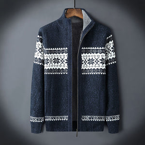 2021 Winter Sweater Male Thicken Fleece Men Cardigan Cotton Knitted Jacquard Men - FlorentClothingStore 