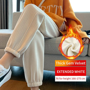 Women Warm Winter Plush Thick Cashmere Corduroy Pants Female Casual Korean Style