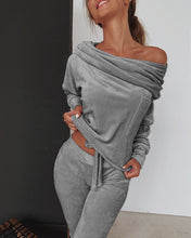 Load image into Gallery viewer, Sweatshirt Women 2 pieces Set Tracksuit Autumn One shoulder Sweatshirt Pants Sets Sport Wear Tracksuit Velvet Lounge Suit - FlorentClothingStore 
