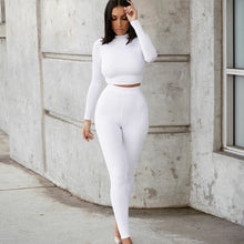 Load image into Gallery viewer, Two Piece Sets Women Solid Autumn Tracksuits High Waist Stretchy Sportswear Hot Crop Tops And Leggings Matching Outfits - FlorentClothingStore 
