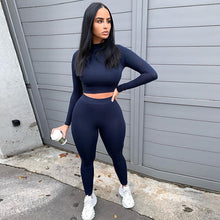 Load image into Gallery viewer, Two Piece Sets Women Solid Autumn Tracksuits High Waist Stretchy Sportswear Hot Crop Tops And Leggings Matching Outfits - FlorentClothingStore 
