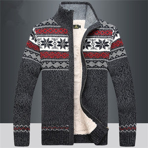 2021 Winter Sweater Male Thicken Fleece Men Cardigan Cotton Knitted Jacquard Men - FlorentClothingStore 