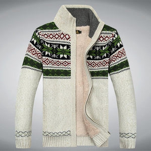 2021 Winter Sweater Male Thicken Fleece Men Cardigan Cotton Knitted Jacquard Men - FlorentClothingStore 