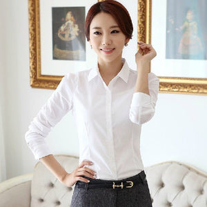 Fashion Women&#39;s Formal Base White Shirts Spring Autumn Office Shirt Chiffon Long Sleeve Work Clothes Korean Casual Blouse Blusas - FlorentClothingStore 