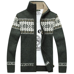 Winter Men&#39;s Jacquard Sweater Coat Christmas snowflake print Knitted Cardigan Turtleneck Full Zip Casual Warm Wool Sweater 5XL - FlorentClothingStore 