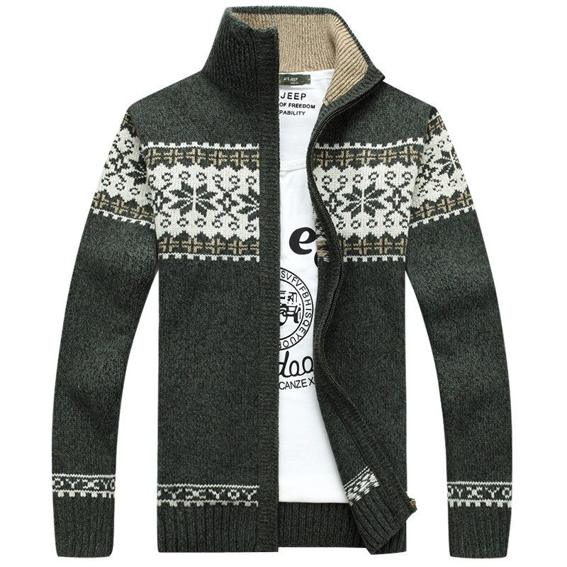 Winter Men's Jacquard Sweater Coat Christmas snowflake print Knitted Cardigan Turtleneck Full Zip Casual Warm Wool Sweater 5XL - FlorentClothingStore 