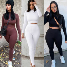 Load image into Gallery viewer, Two Piece Sets Women Solid Autumn Tracksuits High Waist Stretchy Sportswear Hot Crop Tops And Leggings Matching Outfits - FlorentClothingStore 
