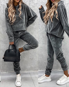 Sweatshirt Women 2 pieces Set Tracksuit Autumn One shoulder Sweatshirt Pants Sets Sport Wear Tracksuit Velvet Lounge Suit - FlorentClothingStore 