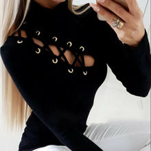 Load image into Gallery viewer, Women Sexy Hollow Out Slim Fit Long Sleeve Slim Fashion Evening Party Club Wear Casual Round Neck T-Shirt Tops - FlorentClothingStore 
