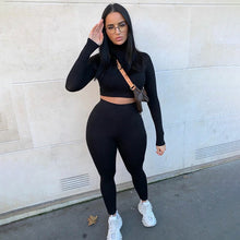 Load image into Gallery viewer, Two Piece Sets Women Solid Autumn Tracksuits High Waist Stretchy Sportswear Hot Crop Tops And Leggings Matching Outfits - FlorentClothingStore 
