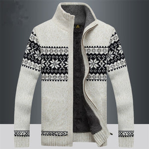 2021 Winter Sweater Male Thicken Fleece Men Cardigan Cotton Knitted Jacquard Men - FlorentClothingStore 