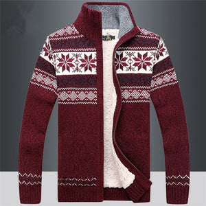 2021 Winter Sweater Male Thicken Fleece Men Cardigan Cotton Knitted Jacquard Men - FlorentClothingStore 